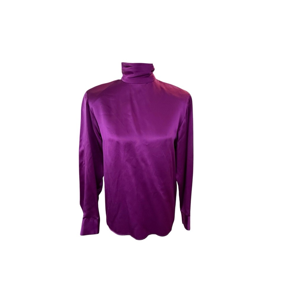 Vintage 90's Magenta 100% Silk Long Sleeve Blouse Sz 6 Mob Wife Glam Corp Goth